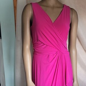 Chaps Sleeveless Faux Wrap Front Ruched Waist Gown